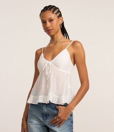 Blusa en Viscosa Slub con Escote V y Volados