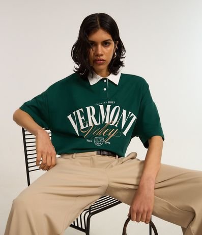 Camisa Polo Over en Algodón con Estampa Lettering Vermont