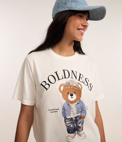 Remera T-shirt en Algodón con Estampa Bordada de Oso 1