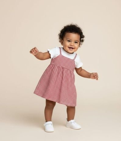 Vestido Infantil de Cuadros Vichy con Blusa - Talle 0 a 18 Meses