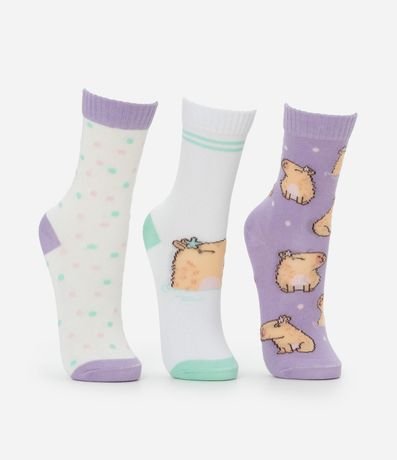 Kit 03 Medias Infantiles Cano Mediano Estampa Carpincho - Talle 23 al 34 2