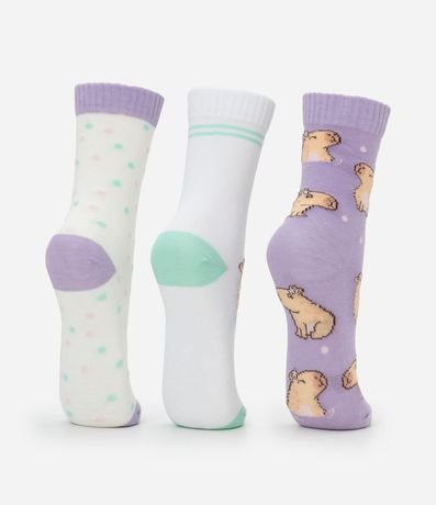 Kit 03 Medias Infantiles Cano Mediano Estampa Carpincho - Talle 23 al 34 3