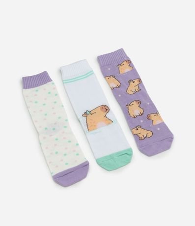 Kit 03 Medias Infantiles Cano Mediano Estampa Carpincho - Talle 23 al 34 4