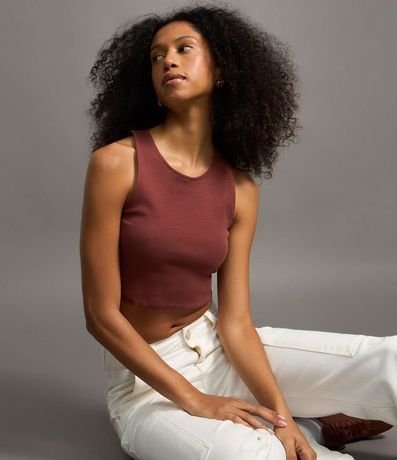 Blusa Cropped sin Mangas en Algodón Acanalado