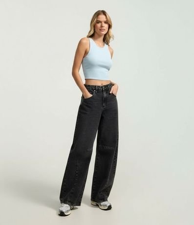 Blusa Cropped sin Mangas en Algodón Acanalado