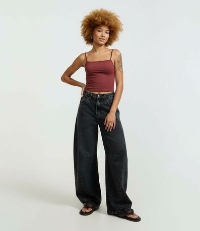 Top Cropped de Poliamida con Breteles Finos