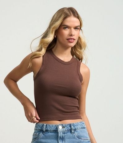 Blusa Cropped sin Manga en Ribana con Cuello Redondo