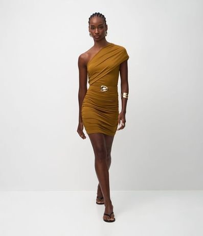 Vestido Corto en Microfibra con Escote Hombro Único y Cinturón 2