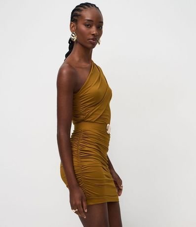 Vestido Corto en Microfibra con Escote Hombro Único y Cinturón 3