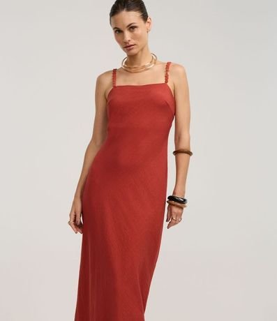 Vestido Recto Midi en Viscosa con Adornos en el Bretel 2