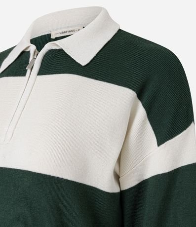 Suéter en Punto con Cuello Polo y Estampa Rayada 2
