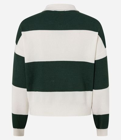 Suéter en Punto con Cuello Polo y Estampa Rayada 3