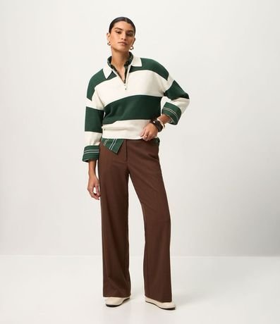 Suéter en Punto con Cuello Polo y Estampa Rayada 2