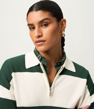 Suéter en Punto con Cuello Polo y Estampa Rayada 3