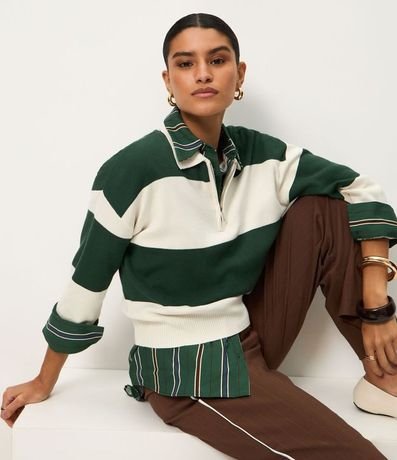 Suéter en Punto con Cuello Polo y Estampa Rayada 5