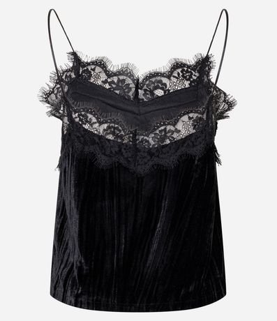Blusa de Terciopelo con Breteles Finos y Escote de Encaje 6