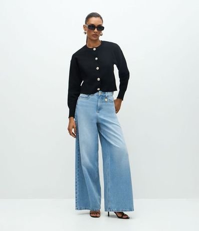 Cardigan en Efecto Punto con Botones Florales 2