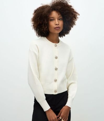 Cardigan en Efecto Punto con Botones Florales