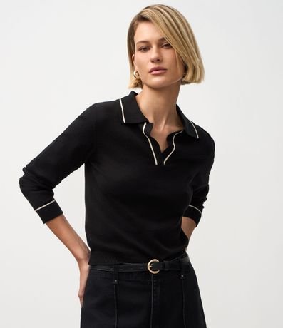 Blusa Polo en Punto con Manga Larga y Biés Contrastantes 1