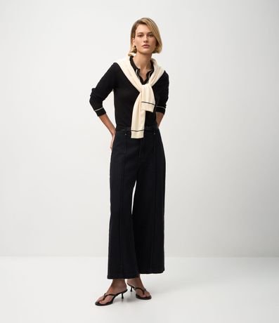 Blusa Polo en Punto con Manga Larga y Biés Contrastantes 2