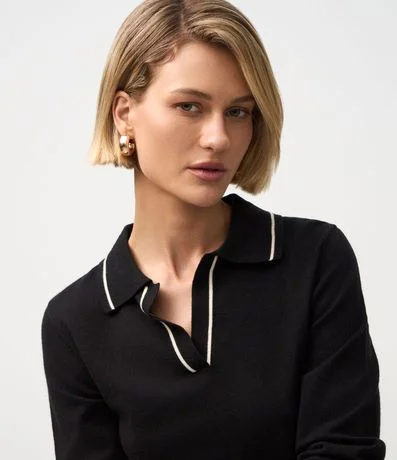 Blusa Polo en Punto con Manga Larga y Biés Contrastantes 3