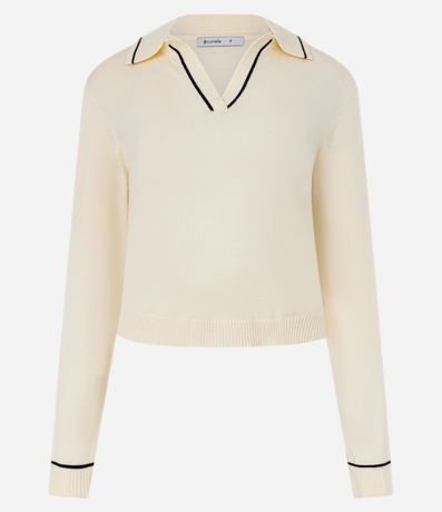 Blusa Polo en Punto con Manga Larga y Biés Contrastantes 5