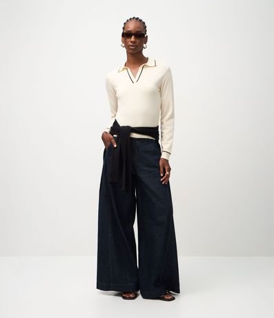 Blusa Polo en Punto con Manga Larga y Biés Contrastantes 2