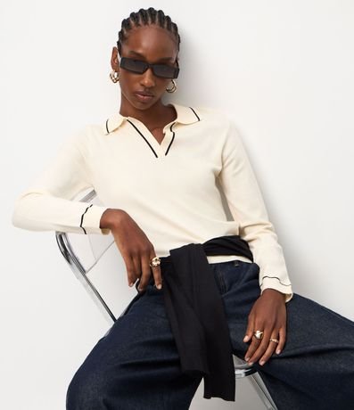 Blusa Polo en Punto con Manga Larga y Biés Contrastantes 4
