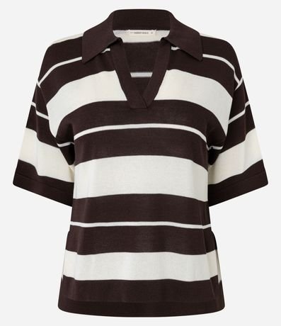 Blusa en Punto con Cuello Polo y Estampado Rayada 5