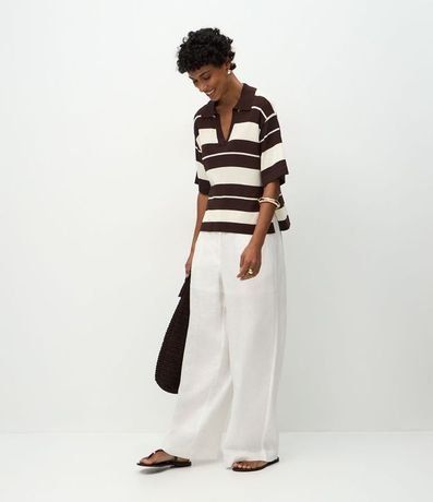 Blusa en Punto con Cuello Polo y Estampado Rayada 2