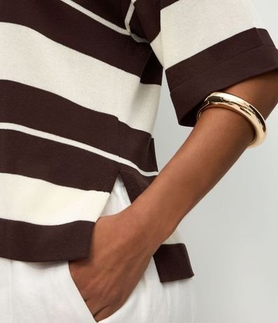 Blusa en Punto con Cuello Polo y Estampado Rayada 3