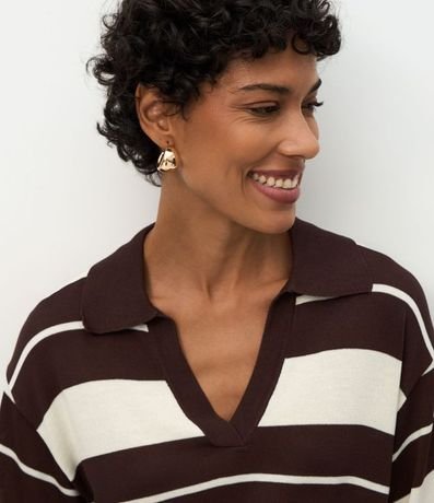Blusa en Punto con Cuello Polo y Estampado Rayada 4