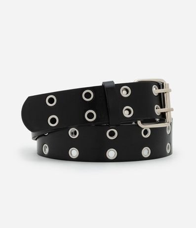 Cinturón Mediano con Hebilla Doble Cuadrada y Ojale