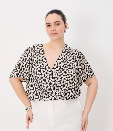 Blusa en Crepé de Lunares Satinado con Manga Sino Curve & Plus Size