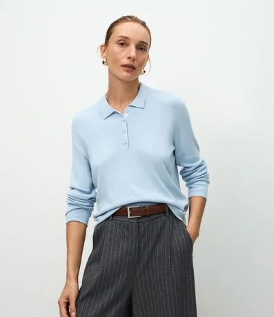 Blusa Manga Larga en Punto con Cuello Polo 2