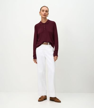 Blusa Manga Larga en Punto con Cuello Polo 2