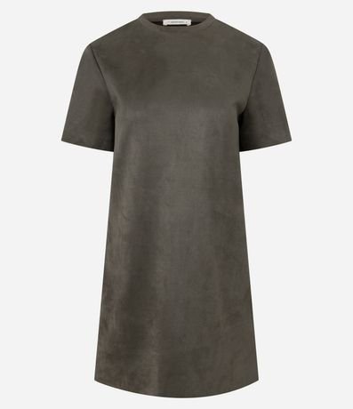 Vestido Corto Recto en Gamuza con Cuello Redondo