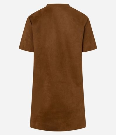 Vestido Corto Recto en Gamuza con Cuello Redondo 3