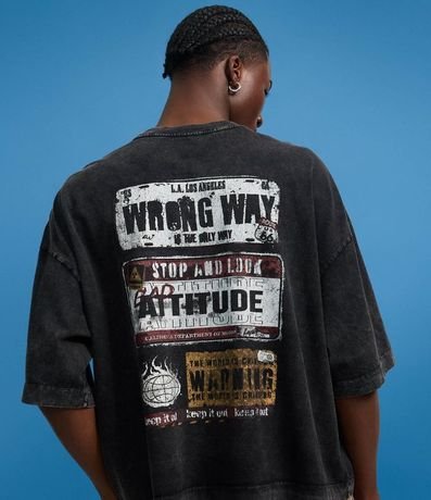 Remera Oversized en Algodón con Estampa de Placas Marmolada