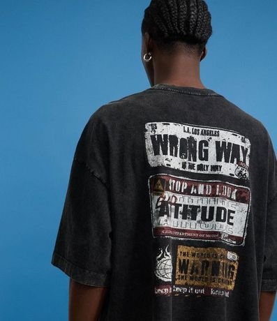 Remera Oversized en Algodón con Estampa de Placas Marmolada 6