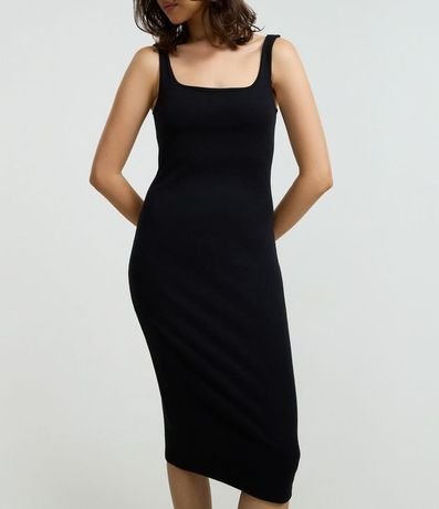 Vestido Midi en Rib con Escote Cuadrado 2