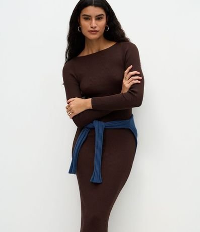 Vestido Midi de Punto Ajustado y con Cuello Barco 2