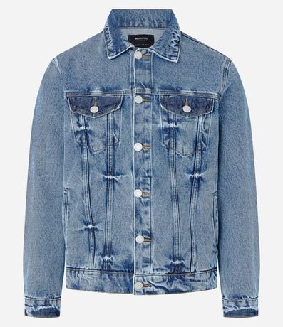 Campera Regular en Jeans Desteñido con Botones y Bolsillos en el Pecho