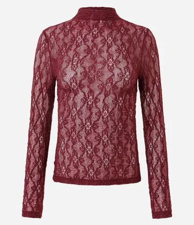 Blusa Manga Larga en Encaje con Cuello Alto