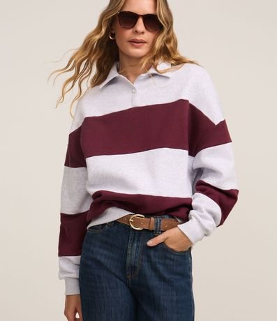 Saco en Algodón con Cuello Polo y Rayas Largas