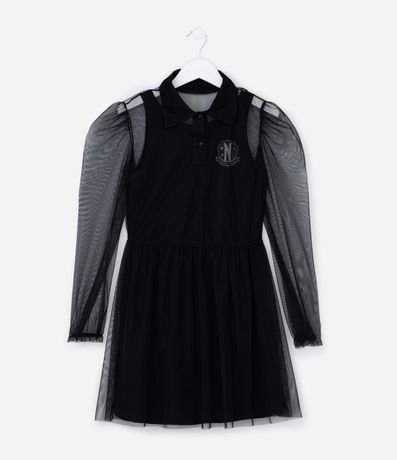 Vestido Infantil Cuello Polo con Tule Wednesday - Talle 5 a 14 años