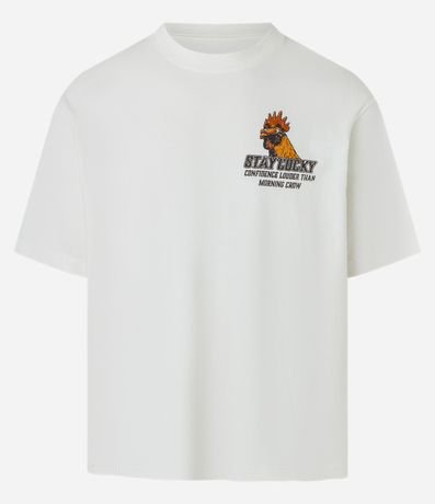 Remera Boxy en Algodón con Gallo de Championes Estampado y Lettering Stay Cocky 5