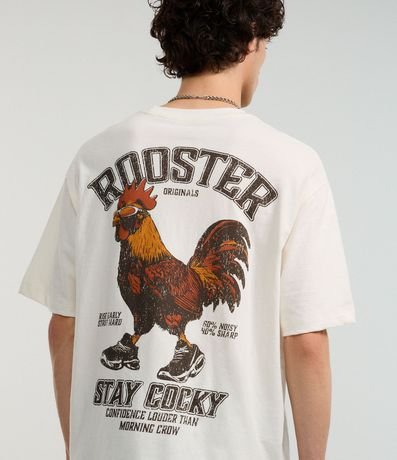 Remera Boxy en Algodón con Gallo de Championes Estampado y Lettering Stay Cocky
