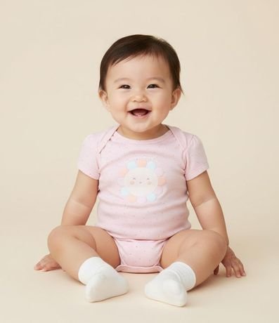 Body Infantil con Estampado de Lunares y Flor - Talle 0 a 18 Meses