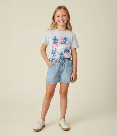 Remera Infantil con Estampa Stitch con Flores Hawaianas - Talle 5 a 14 años